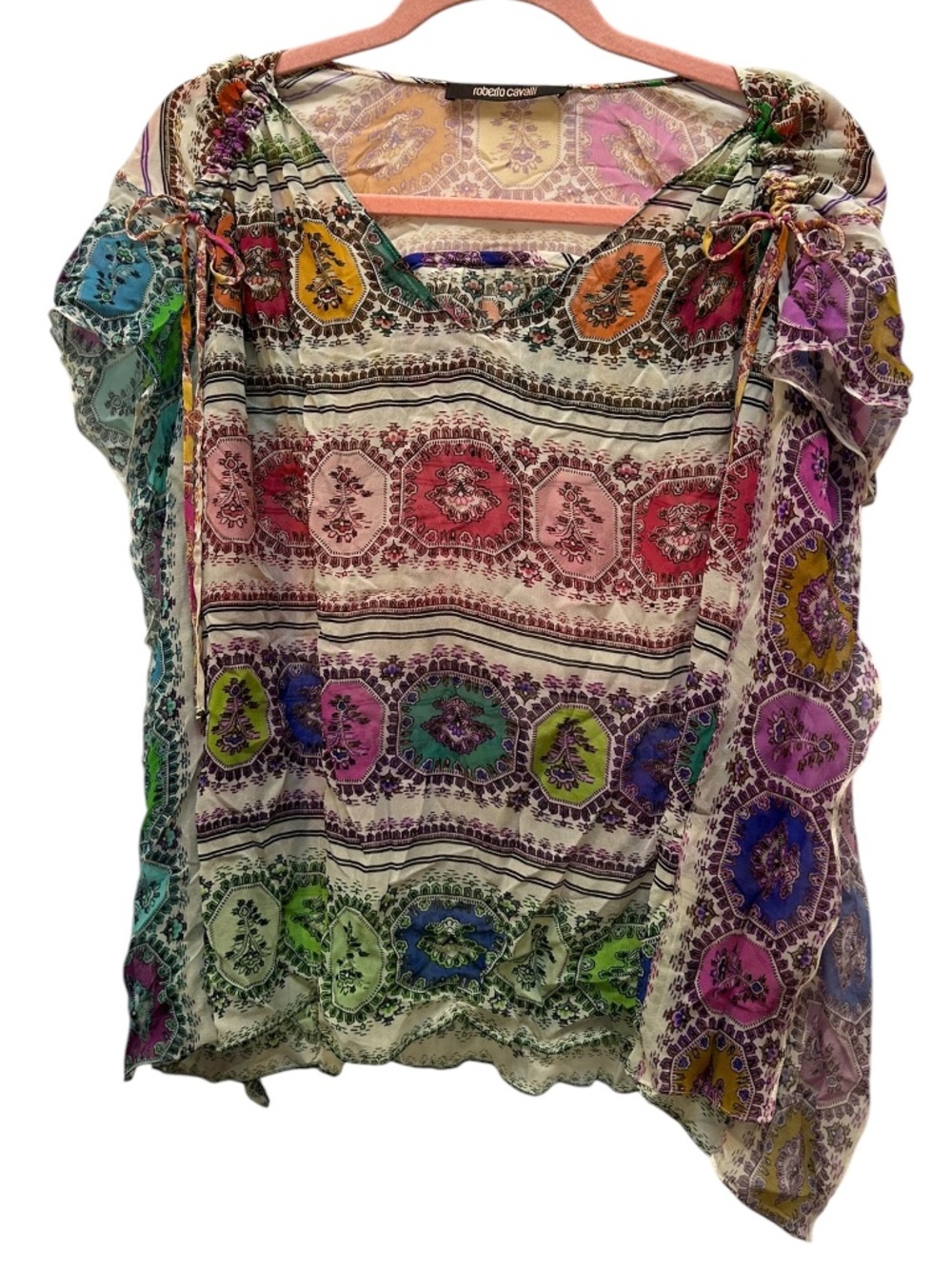 Roberto Cavalli multi color 100% silk caftan tunic top ITALY 38 S